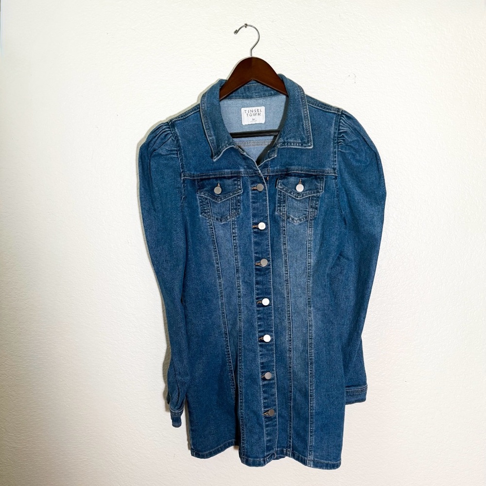 Tinseltown Blue Long Sleeve Denim Dress